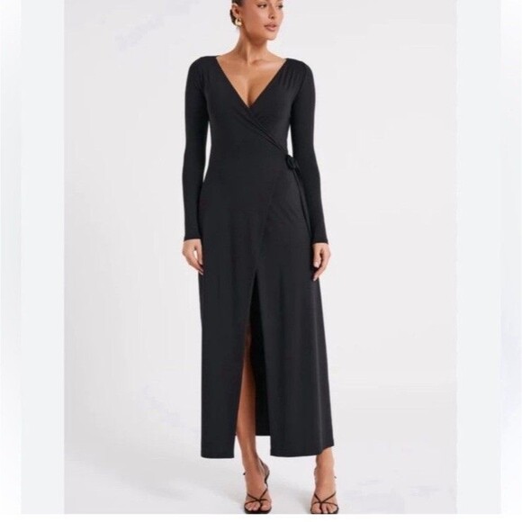 Meshki Gillian Recycled Nylon Long Sleeve Stretchy Dress In Black Size Medium - Picture 1 of 12